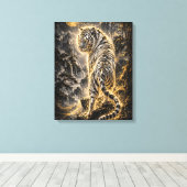 Witte Tijger Draait Terug Beschermende Kracht Canvas Afdruk (Insitu (Houten vloer))