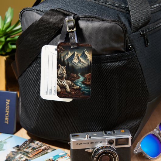 Witte Tijger Dromen van Bergen Bagagelabel (Voorkant & Achterkant)