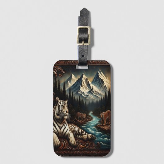 Witte Tijger Dromen van Bergen Bagagelabel (Voorkant (verticaal))