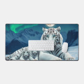 Witte tijger en Baby in de sneeuw Bureaumat (Keyboard & Muis)