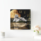 Witte tijger- en moonkuikens met een dierenwelp ronde klok (Huis)