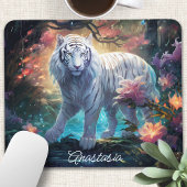 Witte Tijger Fantasie Bloem Naam Ontwerp Muismat