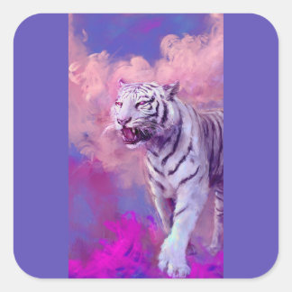 Witte Tijger Fantasie Kunst – Paarse Droomwereld D Vierkante Sticker