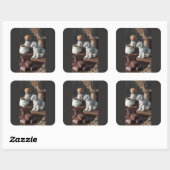 Witte Tijger Figuur – Rustige Chocolade & Koffie  Vierkante Sticker (Vel)