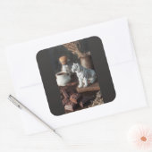 Witte Tijger Figuur – Rustige Chocolade & Koffie  Vierkante Sticker (Envelop)