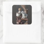 Witte Tijger Figuur – Rustige Chocolade & Koffie  Vierkante Sticker (Tas)
