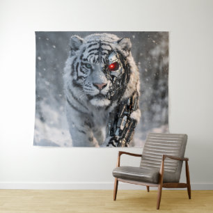 Witte tijger futuristische sciencefiction wandtapi wandkleed