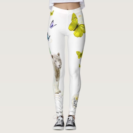Witte Tijger Gele Vlinder Goud Stardus Leggings (Voorkant)