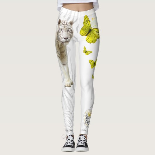 Witte Tijger Gele Vlinder Leggings (Voorkant)