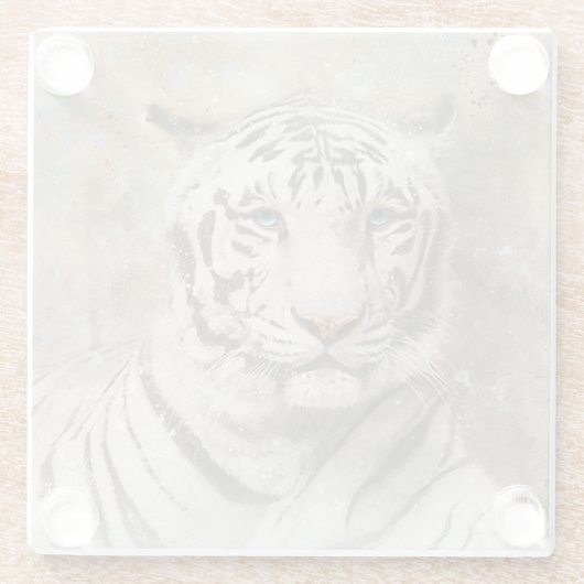 Witte Tijger Gezichtsfotografie Moderne Waterverf Glazen Onderzetter (Achterkant)