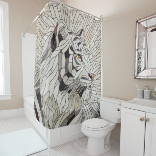 Witte tijger - Glas in lood Mozaïek Digitale Kunst Douchegordijn (In situ)