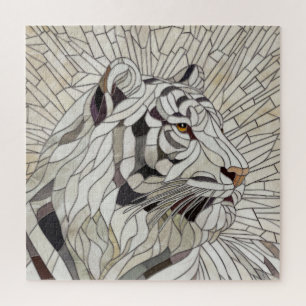 Witte tijger - Glas in lood Mozaïek Digitale Kunst Legpuzzel