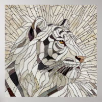 Witte tijger - Glas in lood Mozaïek Digitale Kunst