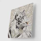 Witte tijger - Glas in lood Mozaïek Digitale Kunst Vierkante Klok (Hoek)