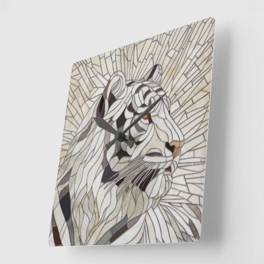 Witte tijger - Glas in lood Mozaïek Digitale Kunst Vierkante Klok (Hoek)