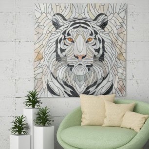 Witte tijger - Glas in lood Mozaïek Digitale Kunst Wandkleed