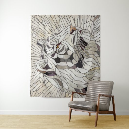 Witte tijger - Glas in lood Mozaïek Digitale Kunst Wandkleed (In situ)