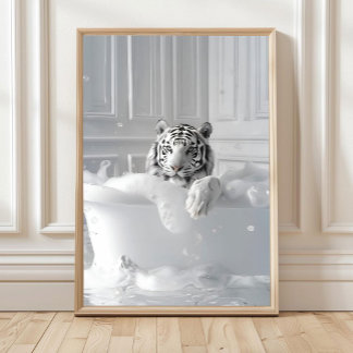 Witte Tijger in Badkuip Kunstprint Jachtluipaard P Poster