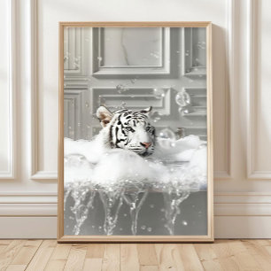 Witte Tijger in Badkuip Kunstprint Maximalistische Poster