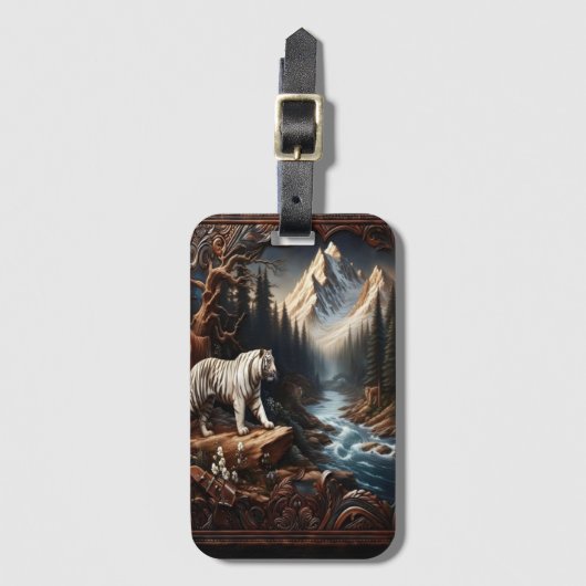Witte tijger in een bergachtig landschap bagagelabel (Voorkant (verticaal))