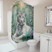 Witte tijger in een blauw groen Oerwoud Douchegordijn (In situ)