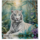 Witte tijger in een blauw groen Oerwoud Douchegordijn (Voorkant)