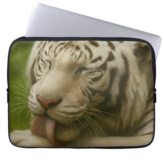 Witte tijger in een persoonlijk verzorgingsritueel laptop sleeve (Voorkant)