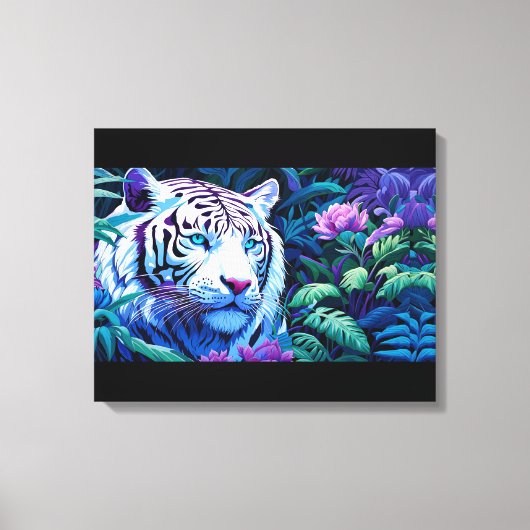 Witte tijger in paarse bloemen canvas afdruk (Voorkant)