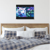 Witte tijger in paarse bloemen canvas afdruk (Insitu (Slaapkamer))