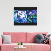 Witte tijger in paarse bloemen canvas afdruk (Insitu (Woonkamer))