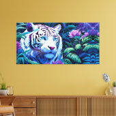 Witte tijger in paarse bloemen canvas afdruk (Insitu (Woonkamer))