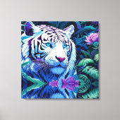 Witte tijger in paarse bloemen canvas afdruk (Voorkant)