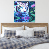 Witte tijger in paarse bloemen canvas afdruk (Insitu (Slaapkamer))