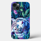 Witte tijger in paarse bloemen Case-Mate iPhone case (Achterkant)