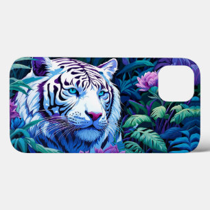 Witte tijger in paarse bloemen Case-Mate iPhone case