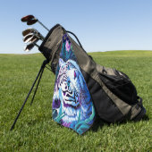 Witte Tijger in paarse bloemen Reflectie Golfhanddoek (Groen)