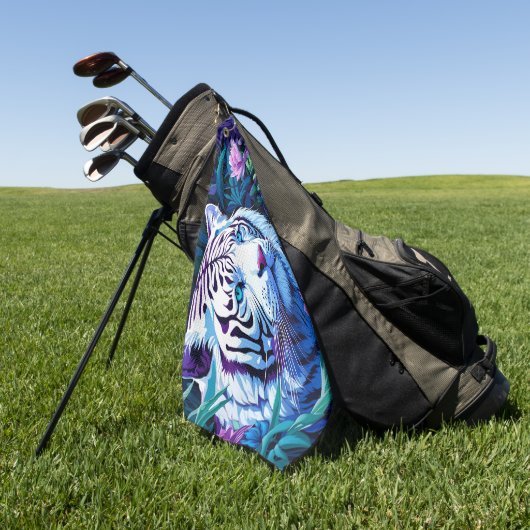 Witte Tijger in paarse bloemen Reflectie Golfhanddoek (Groen)