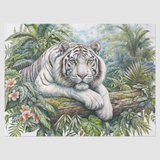 Witte Tijger in Weelderige Jungle Tissuepapier (Voorkant)