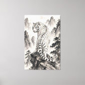 Witte Tijger Inkt Schildering op Bergklif – Orien Canvas Afdruk (Voorkant)