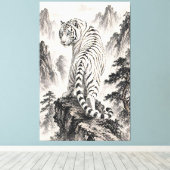 Witte Tijger Inkt Schildering op Bergklif – Orien Canvas Afdruk (Insitu (Houten vloer))