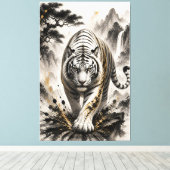 Witte Tijger Inktsplash Canvas Kunst Japanse Sumi- (Insitu (Houten vloer))