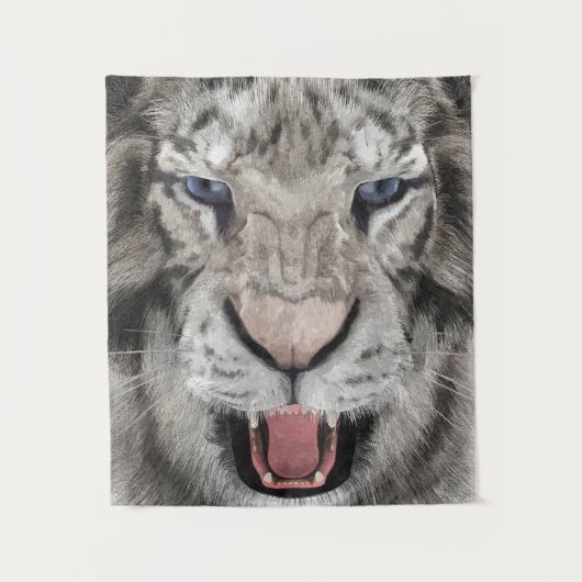 Witte Tijger Kop Wilde Dier Aesthetic Wandkleed (Voorkant)