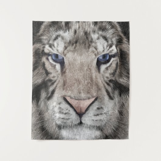 Witte Tijger Kop Wilde Natuur Esthetiek Wandkleed (Voorkant)