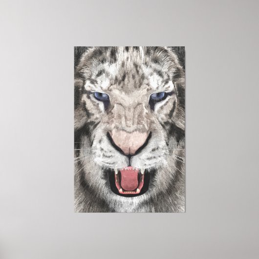 Witte Tijger Kop Wilde Schoonheid Canvas Afdruk (Voorkant)