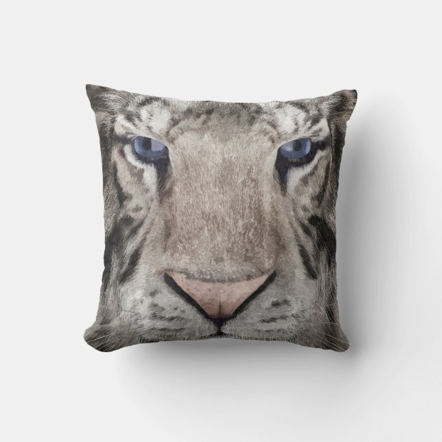 Witte Tijger Kop Wilde Schoonheid Kussen (Voorkant)