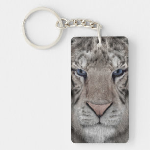 Witte Tijger Kop Wilde Schoonheid Sleutelhanger