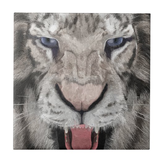 Witte Tijger Kop Wilde Schoonheid Tegeltje (Voorkant)