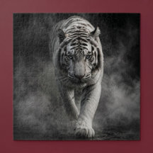Witte Tijger Lopend Door Rook