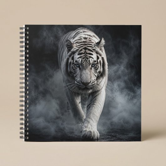 Witte Tijger Lopend Door Rook Notitieboek