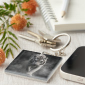 Witte Tijger Lopend Door Rook Sleutelhanger (Voorkant Rechts)